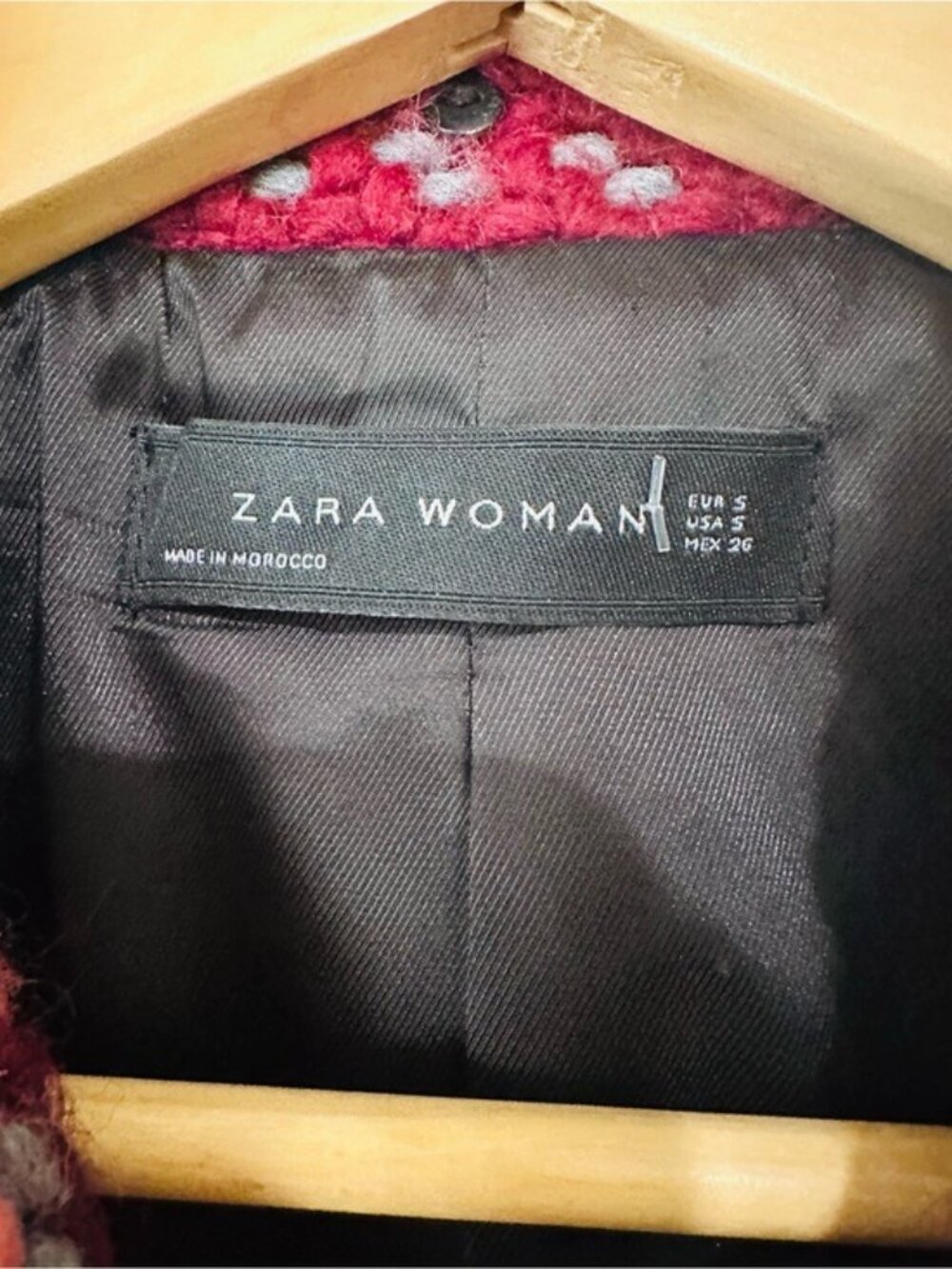 Zara Woman Red Burgundy Plaid Tweed Coat S Preppy Dark Academia - Picture 7 of 10